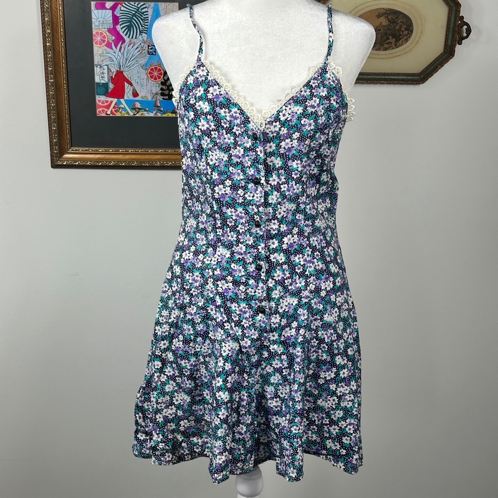 Vintage Sarah J Floral Romper Lace Trim - SIZE M Polka Dot Summer Retro